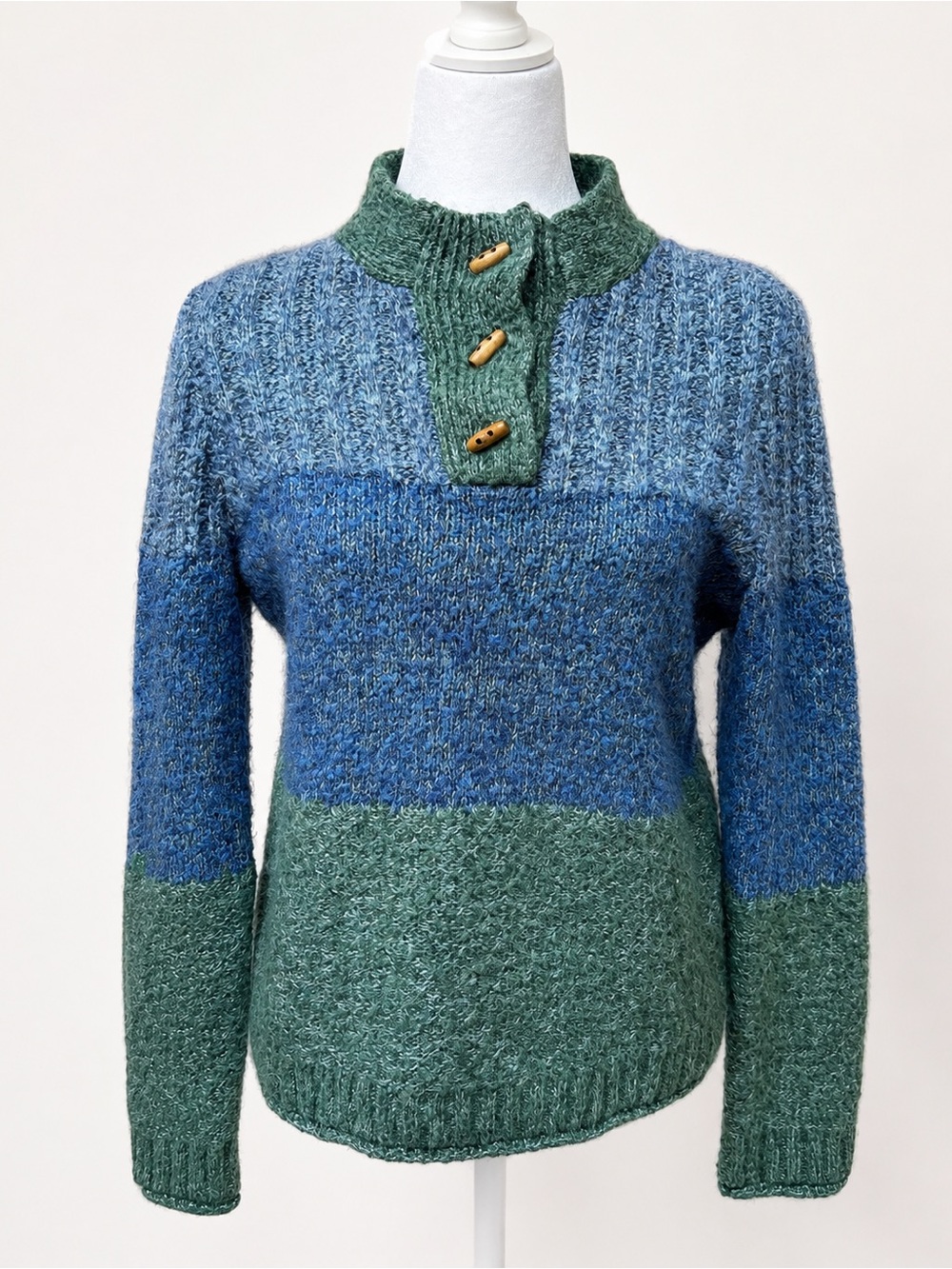 Christopher & Banks Blue & Green Toggle Collar Sweater Size Medium - Cottagecore